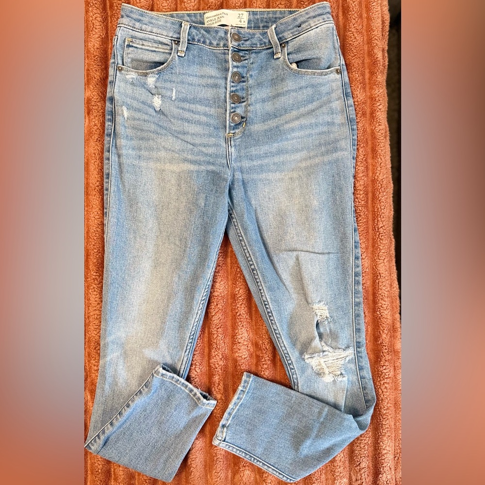 Abercrombie & Fitch Blue Skinny Jeans with Distressed Details